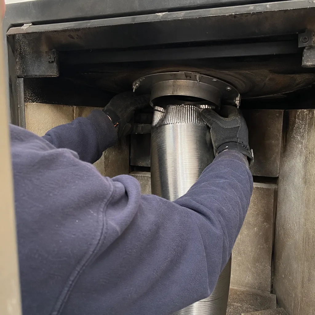 Technician installing a professional flexible stainless steel chimney liner in Alexandria, VA