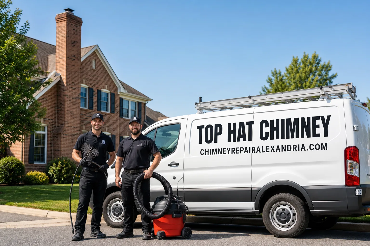 Top Hat Chimney chimney cleaning service vehicle and crew in Alexandria, VA